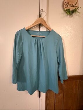 Talbots Light Aqua Pleated Scoop-Neck Blouse size LP
